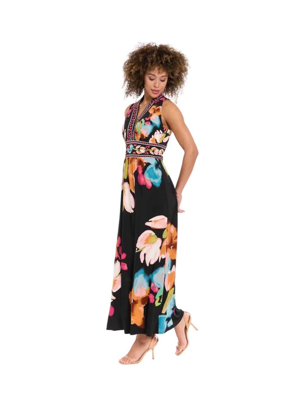 London Times Sleeveless V-Neck Floral Maxi Dress NWT Size 12 - Picture 3 of 9
